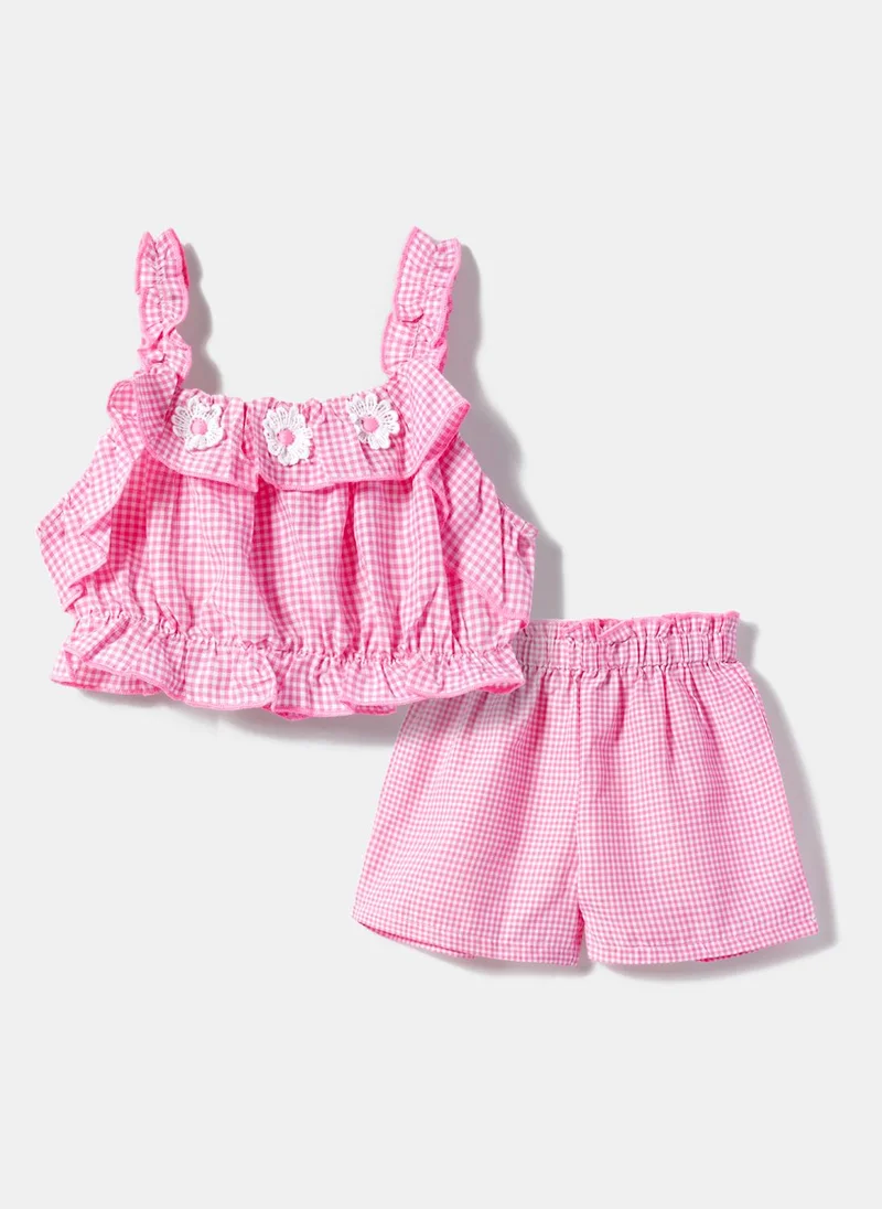 نوتيناتي طقم بناتي قطني كاروهات بلوزة وشورت